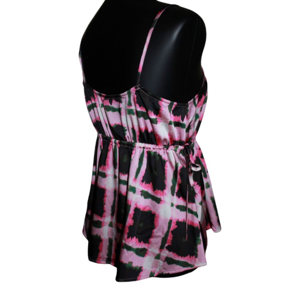 Future Collective Pink Black Plaid Satin Cami Tank Top S